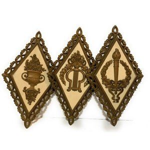 Vintage Homco wall plaques 3 MCM  Bronze and Cream Hollywood Regency Ornate